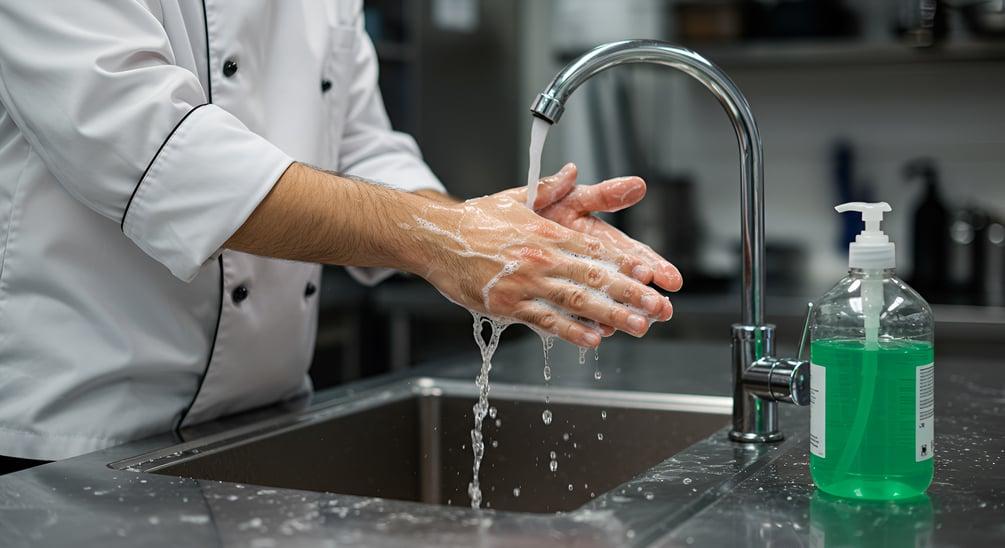 Praktik mencuci tangan dan menjaga kebersihan peralatan di dapur Tata